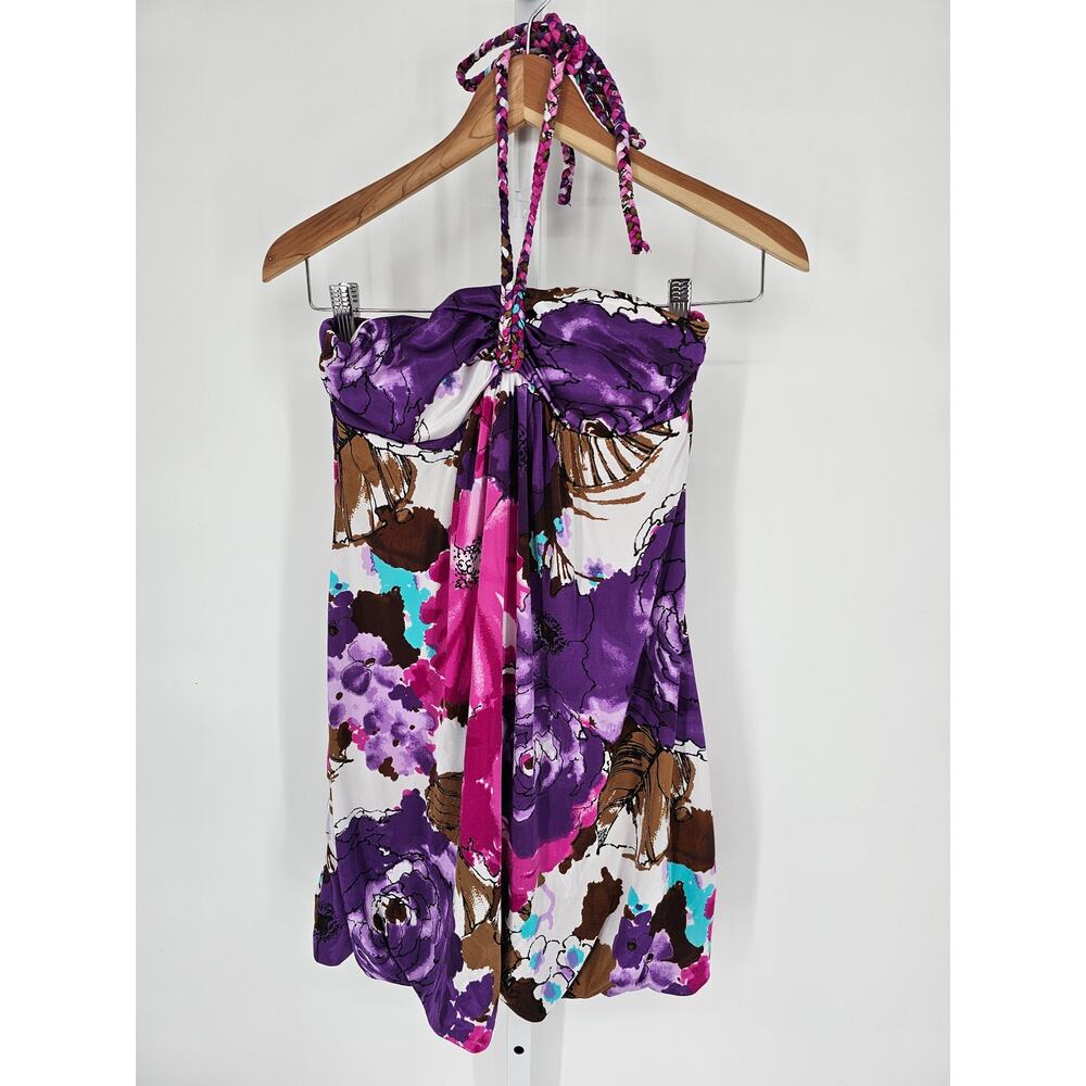 Ruby Rox Women's Multicolored Tie-Dye Floral Halter-Neck Blouse Size M